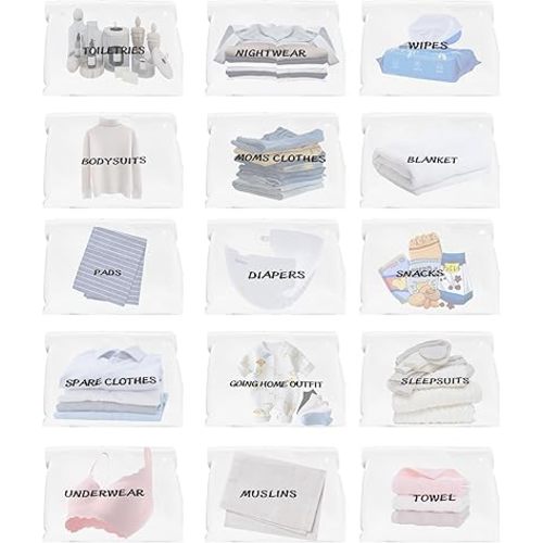 15Pcs Hospital Bags for Women Labor and Delivery,Diaper Bag Organizing Pouches, Maternity Hospital Bag Essentials(11 x 14 Inch)