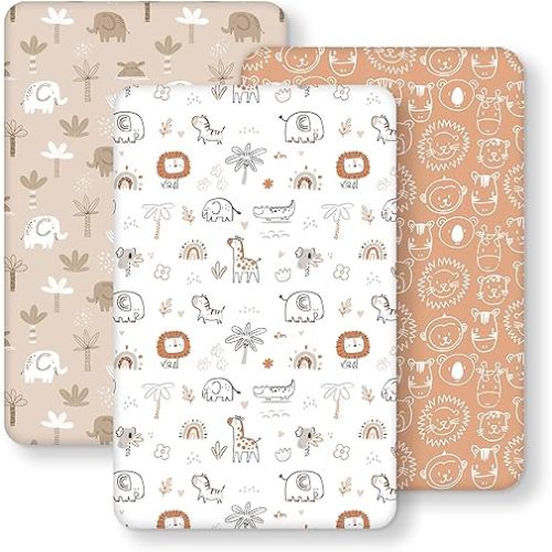 Baby Bedside Bassinet Sheets Fitted, 33”x20” Compatible with Baby Delight Dream On Me & Most Rectangle Bedside Sleeper Bassinet Mattresses, Super Soft Microfiber Orange Animal World