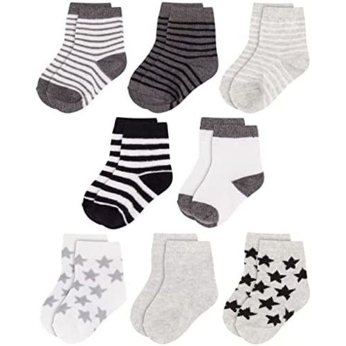 Rising Star Baby Socks for Boys & Girls - Newborn Crew Ankle Cotton Infant Socks 0-6, 6-12 months (8 pack)