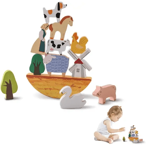 bopoobo Farm Animal Toys Stacking Toys for Toddlers Farm Balance Game Playset, Wooden Stacking Montessori Toys Farm Animals for toddlers Boys and Girls Fun Toys Ideal Gift