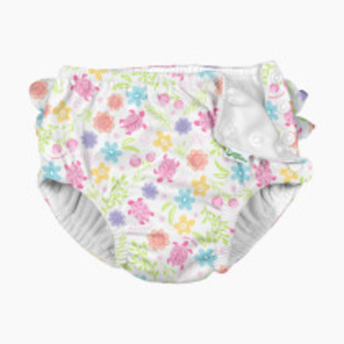 GREEN SPROUTS Eco Snap Ruffled Swim Diaper - White Turtle Floral, 6 Months