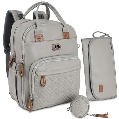 Dikaslon Leather Diaper Bag Backpack with Portable Changing Pad,Baby Bags
