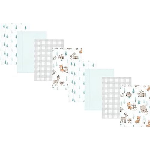 Hudson Baby Cotton Poly Flannel Burp Cloths Multipack, Neutral Woodland Pals 8-Pack, One Size