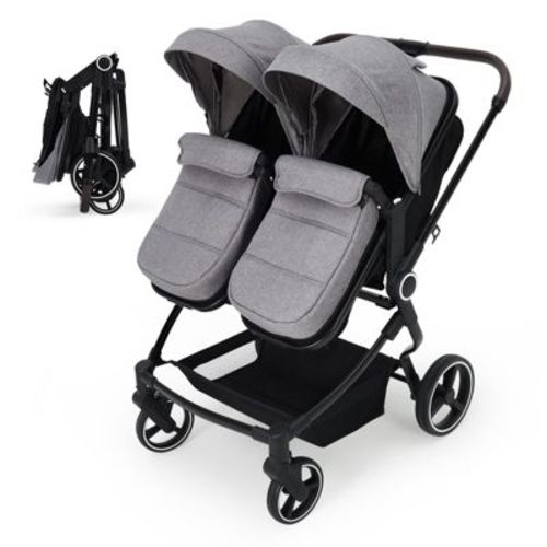 Double Stroller for Twins, Lightweight Foldable Side by Side Baby Stroller with High Seat, Adjustable Canopy & Recline for Infant Toddler