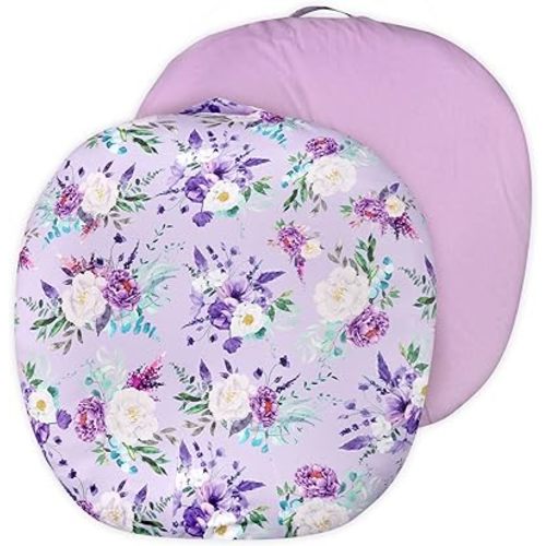 Newborn Lounger Cover for Girls Boys, Removable Soft Baby Lounger Cover 1 Pack, Reversible Infant Lounger Cover Fleece, Purple Floral (Only Cover)