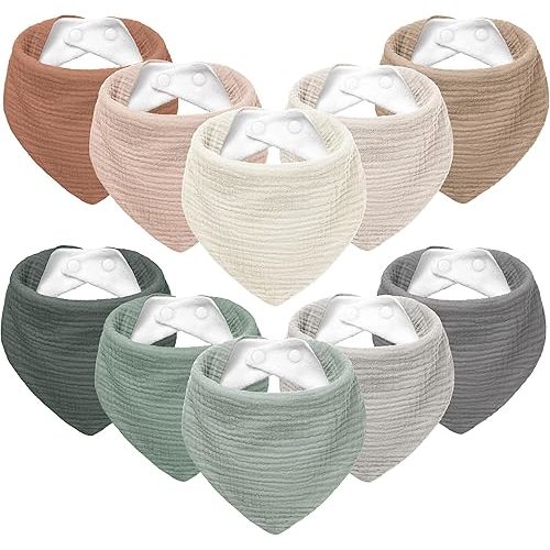 Susurration Muslin Baby Bibs 10Pack Baby Bandana Drool Bibs Soft Adjustable Newborn Bibs for Unisex Baby Girls & Boys