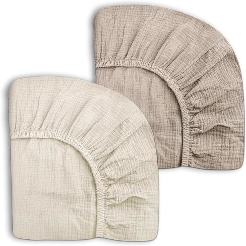 Mini Crib Sheets for Baby Boy Girl 2 Pack, Neutral Mini Crib Mattress Sheet 24" x 38", Muslin Nursery Bedding Soft and Breathable Comfort (Beige & Cream)