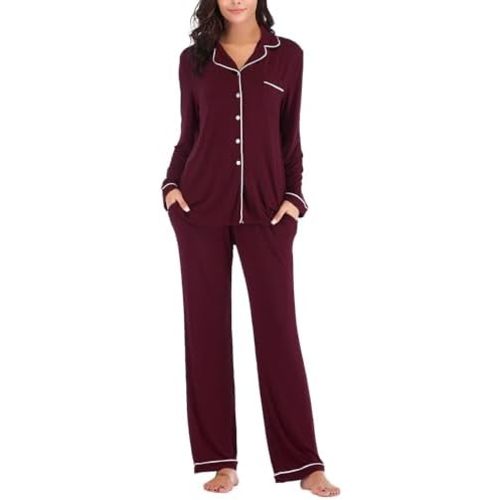 Aamikast Women's Pajama Sets Long Sleeve Button Down Sleepwear Nightwear Soft Pjs Lounge Sets