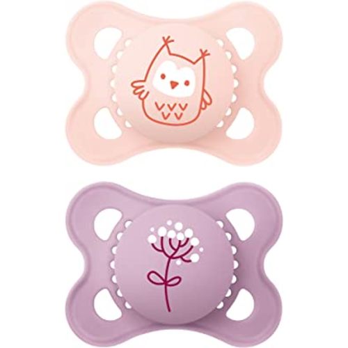 MAM Original Matte Baby Pacifier, Nipple Shape Helps Promote Healthy Oral Development, Sterilizer Case, Girl, 0-6 (Pack of 2)