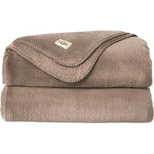 UGG Whitecap Plush Throw Blanket Fleece Lightweight Soft Throw for Couch or Bed Luxury Home Decor for Living Room Washable Hypoallergenic Blankets for Dorm Decor, 50-inch x 70-inch, Light Fawn Brown