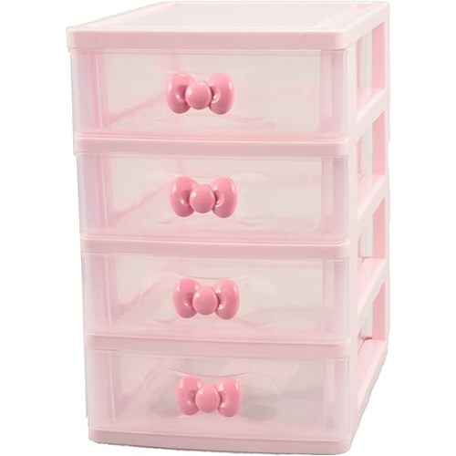 Lovely Pink Receiving Storage Cabinets Box With Multi-layers And Pink Bowknot Handle (Four layers (7.06 x 5.22 x 8.05 inches))