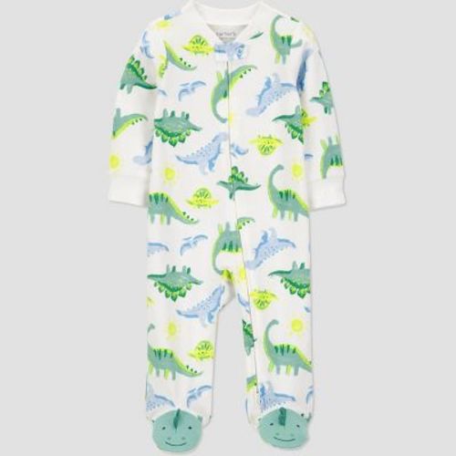 Carter's Just One You® Baby Boys' Sleep N' Play - Ivory 9M: Dinosaur Pattern, Cotton, Footed Pajamas