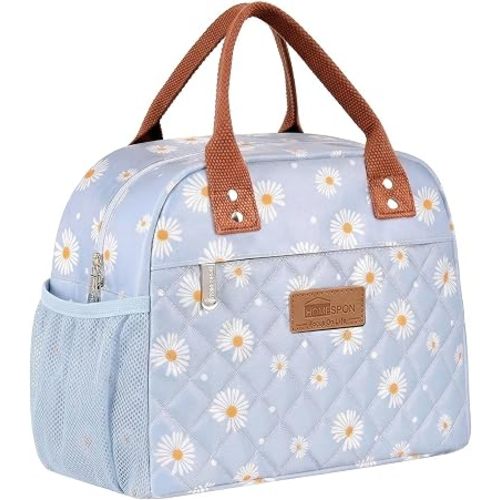 HOMESPON Insulated Lunch Bag for Women Men Adults Lunch Tote with Front Pocket Lunch Box Container Cooler Bag for Work Picnic (Blue Daisy)