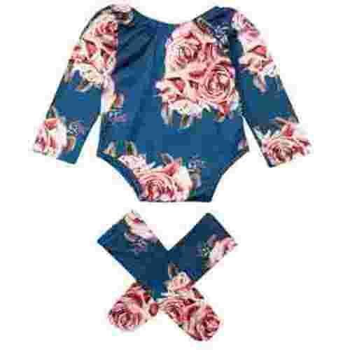 Kiapeise Newborn Baby Girl Flower Print Romper Bodysuit Jumpsuit Leg Warmers 2PCS Outfits