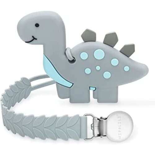 Teething Toys for Babies 0-6 6-12 Months Baby Teethers with Clip Silicone Baby Teether Toys for Boys and Girls Infant Teething Relief for Teething Dinosaur Shape, Gray