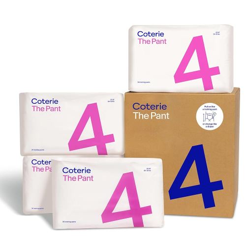 Coterie The Pant, Size 4, Pull Up Style Diapers for Sensitive Skin, Hypoallergenic, Super Absorbent Overnight Leak Protection, 2T/3T (20-32 lbs) 136 Count