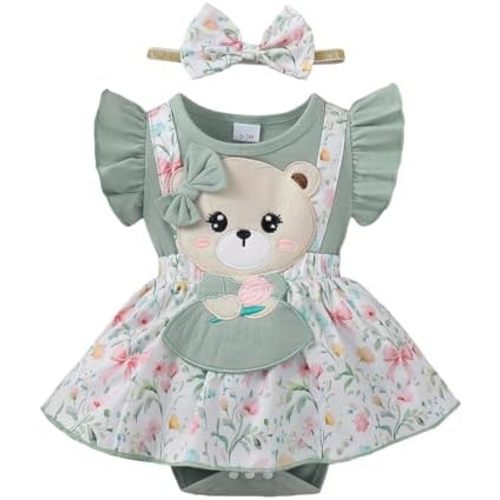 AMAWMW Newborn Baby Girl Clothes Ruffle Sleeveless Romper Floral Dress Bodysuit Infant Girls Summer Outfits with Headband
