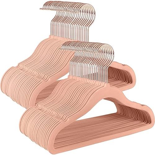 SONGMICS Baby Hangers - 50 Pack, 360° Swivel Hooks, Velvet Non-Slip Kids Closet Hangers - Rose Gold Finish - Space-Saving, Nursery & Nursery & 11.8 x 8.1 Inches