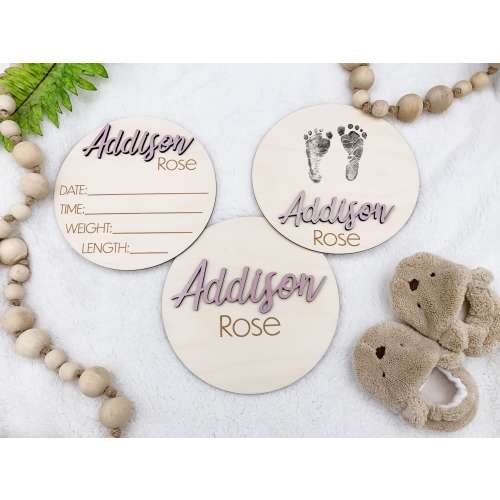 Baby Announcement Sign With Birth Stats | Baby Name Reveal Sign | Personalized Baby Name Plaque | Baby Footprint Sign