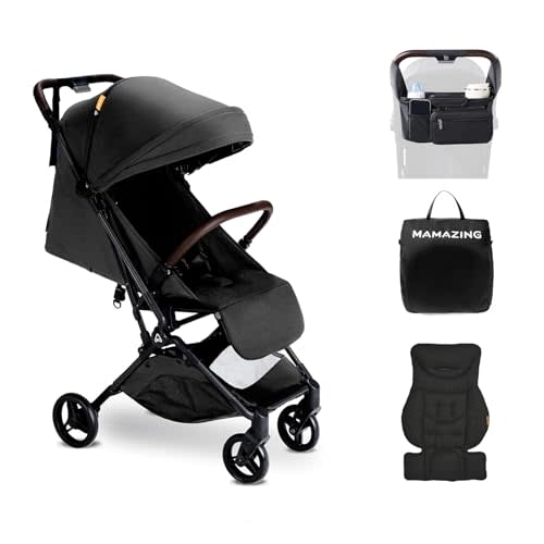 MAMAZING Lightweight Baby Travel Stroller with Carbor Fiber Frame, Compact & Airplane-Friendly, One-Handed Folding Design, 11.6 lbs, Perfect for Toddlers, Organizer & Cushion Included, Jet
