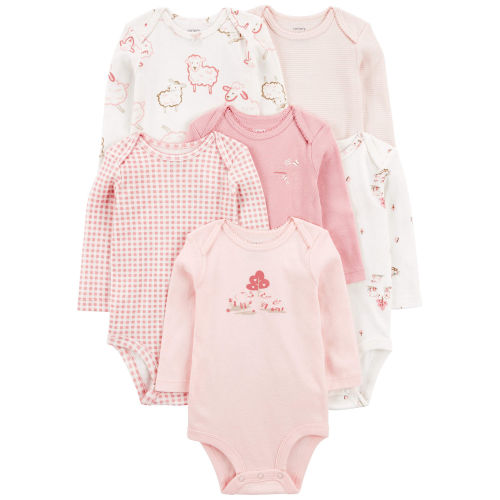 Baby 6-Pack Farm Animals Long-Sleeve Bodysuits