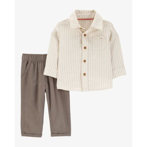 Baby 2-Piece Striped Button-Down Shirt & Pull-On Pant Set - Ivory/Brown - Carter's | Carter's