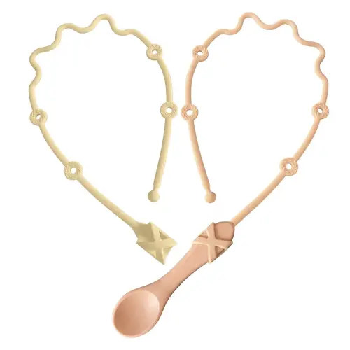 Pacifier Clip Toddler Utensils Holder Straps 2PK Self Feeding Baby Utensils Highchair Accessories-Gelinor Feeding Aid for Keep Spoon Close at Hand and Off The Ground(Pink and Beige)-No Spoon