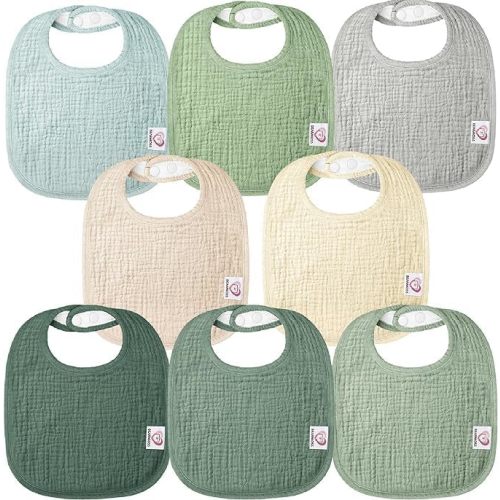 100% Cotton Muslin Baby Drooling Bibs 8-Pack Adjustable Bandana Bibs for Baby Girls Boys Drooling and Teething