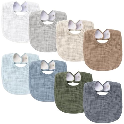Konssy Muslin Baby Bibs 8 Pack Baby Bandana Drool Bibs Cotton for Unisex Boys and Girls, Soft Absorbent Set for Teething and Drooling