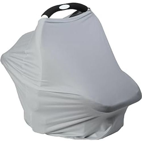 Breathable Car Seat Cover for Babies – Multi-Purpose Soft Rayon Nursing Cover for Breastfeeding, High Stretchy Infant Carseat Canopy, Stroller Cover (Light Grey)