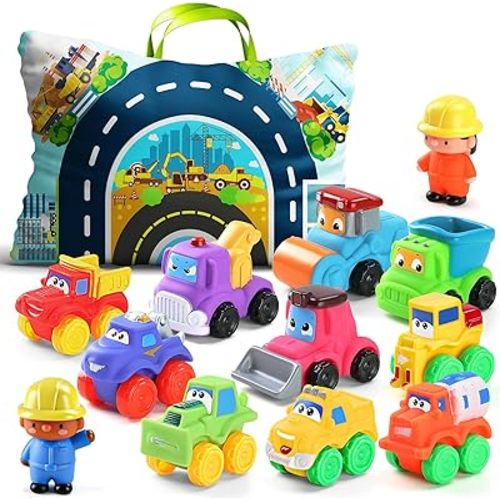 ALASOU 12 PCS Soft Rubber Car Toys for 1 Year Old Boy with Playmat/Storage Bag|1 Year Old Boy Gifts|1st Birthday Gifts for Toddler Toys Age 1-2|Baby Toys 12-18 Months