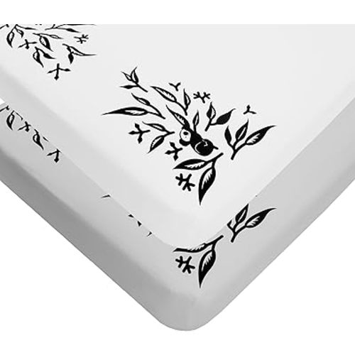 Nanit Smart Sheets Works with All Nanit Cameras to Measure Your Baby's Growth, 100% Cotton Fitted Sheets, Pebble Grey and White, One Size, Crib, 2 Count
