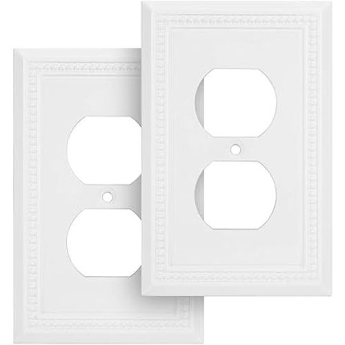 Henne Bery Sunken Pearls Heavy Duty Decorative Wall Plate Switch Plate Outlet Cover (Single Duplex, 2 Pack, White)