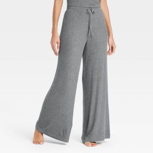 Women's Cozy Ribbed Wide Leg Pants - Auden™ Dark Gray m Relaxed Fit, Mid Rise, Abstract Pattern