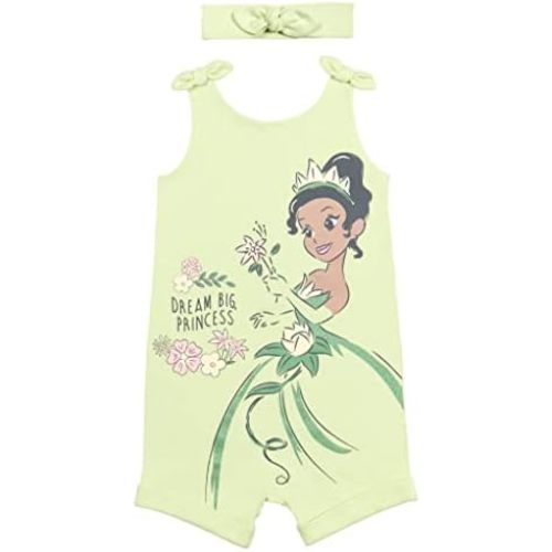 Disney Princess Rapunzel Ariel Belle Jasmine Aurora Baby Girls Snap Romper and Headband Newborn to Toddler