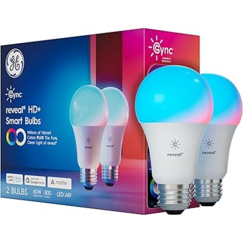 GE Cync A19 Smart LED Light Bulbs, Room Decor Aesthetic Color Changing WiFi Lights, LED Indoor Light Bulb, Compatible with Alexa and Google (2 Pack)