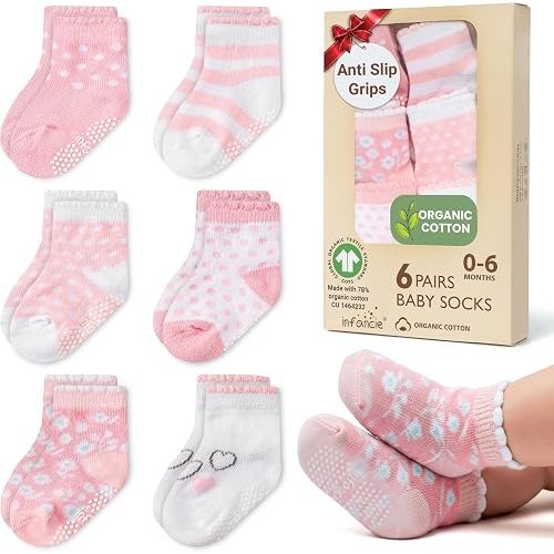 GOTS Organic Cotton Blend 6 Baby Girl Socks 0-6 M Newborn Baby Socks Gift