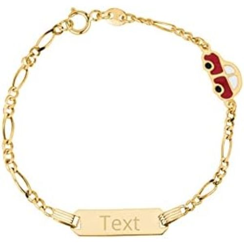 UNICORNJ 14k Gold ID Bracelet Engravable Girls Boys Kids Baby Infant, Personalized Figaro Curb Chain Name Bracelets for Babies Newborn Toddler Child Girl Boy Yellow Gold, Made in Italy