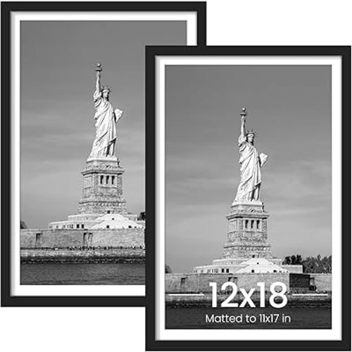 ENJOYBASICS 12x18 Picture Frame, Display Poster 11x17 with Mat or 12 x 18 Without Mat, Wall Gallery Photo Frames, Black, 2 Pack