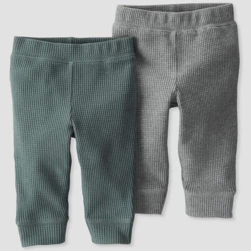 Baby 2pk Organic Cotton Waffle Pants - little planet by carter's Gray/Sage Green