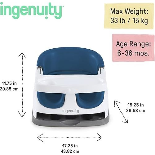 Ingenuity Baby Base 2-in-1 Booster Feeding and Floor Seat with Self-Storing Tray - Night Sky