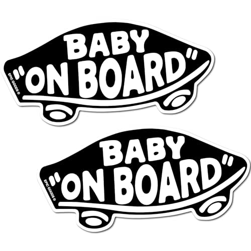 EPIC Goods Baby On Board Sticker for Cars, Trucks, Vans [2-Pack] Safety Sign Decal for Kids, Heavy-Duty Waterproof Bumper Sticker - Skateboarding, BMX, Baby Shower Registry Gift (Stickers - Black)