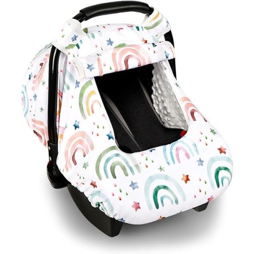 Car Seat Cover for Babies Girls Boys, Infant Carseat Canopy for Newborn with Breathable Mesh Peep Windows, Warm and Windproof, Ultra Soft Baby Carseat Covers for All Seasons, RainbowStar