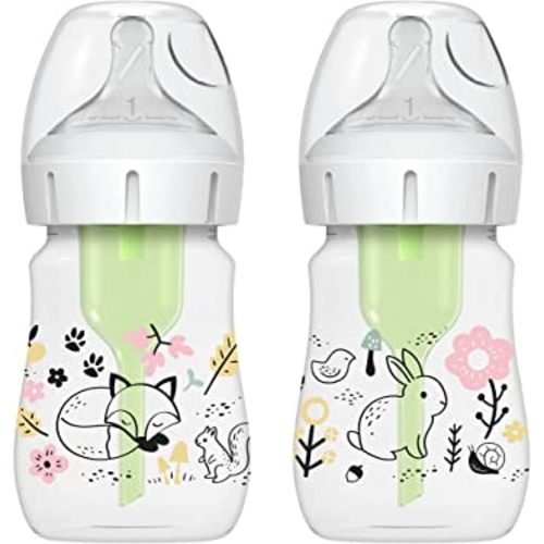Dr. Brown’s Natural Flow® Anti-Colic Options+™ Wide-Neck Baby Bottle Designer Edition Bottles, Woodland Decos, 5 oz/150 mL, Level 1 Nipple, 2-Pack, 0m+