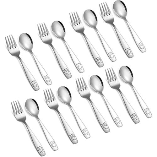 16 Pieces Toddler Utensils Kids Silverware Set, Stainless Steel Childrens Forks and Spoons, Metal Kids Safe Flatware Set, Dishwasher Safe