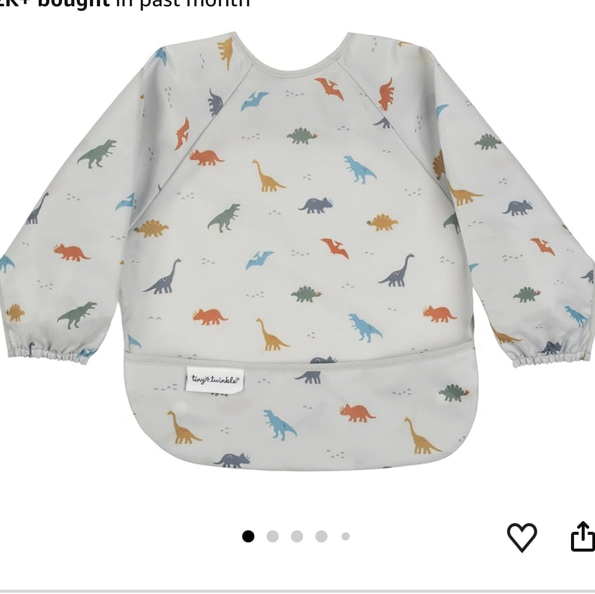 Tiny Twinkle Long Sleeve Bib for Babies & Toddlers | Waterproof Smock Bib for Eating | Machine Washable & Mess-Proof Feeding Essentials | Newborn Shower Gift (Dinosaur, 6–24M)