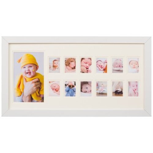 My First Year Photo Moments Baby Keepsake Frame with Double Mat, Stand and Hangers, Gift for Mother or Parents - White