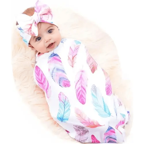 Galabloomer Receiving Blanket Headband Set Flower Print Baby Swaddle Receiving Blankets