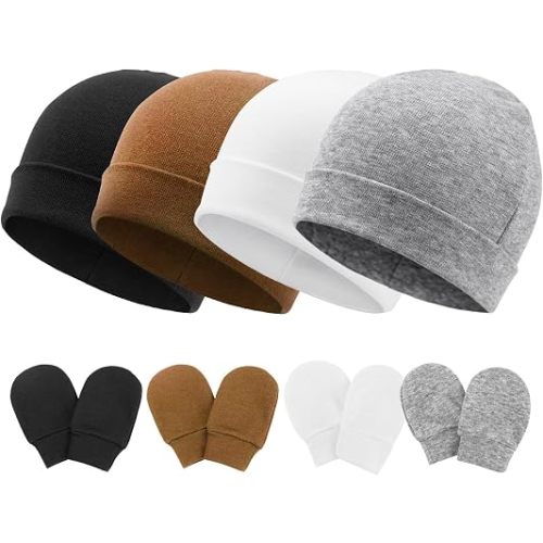 BQUBO Baby Hats and Mittens Infant Cotton Beanie Gloves No Scratch Set Newborn Hospital Hat for Boys Girls