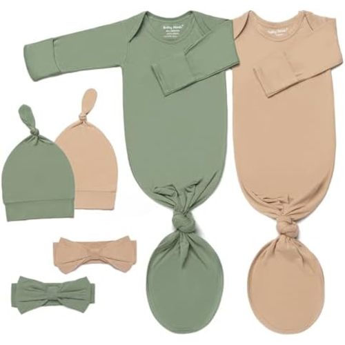 Newborn Baby Knotted Gown, Ultra-Soft Infant Sleeper Coming Home Outfit with Hat, Bowknot (2 Packs)